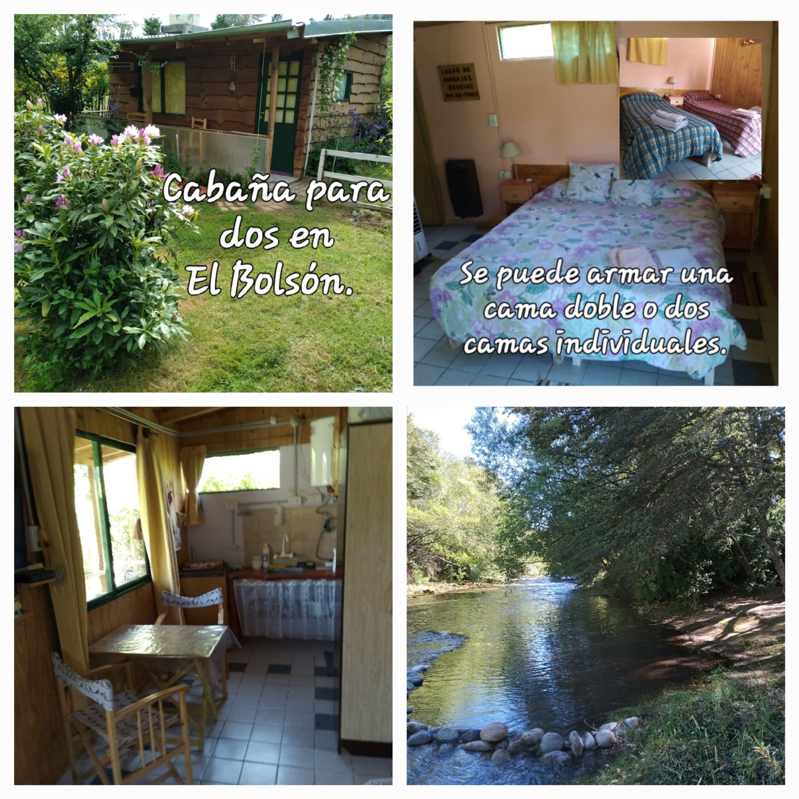 Cabaña de montaña con costa de río.