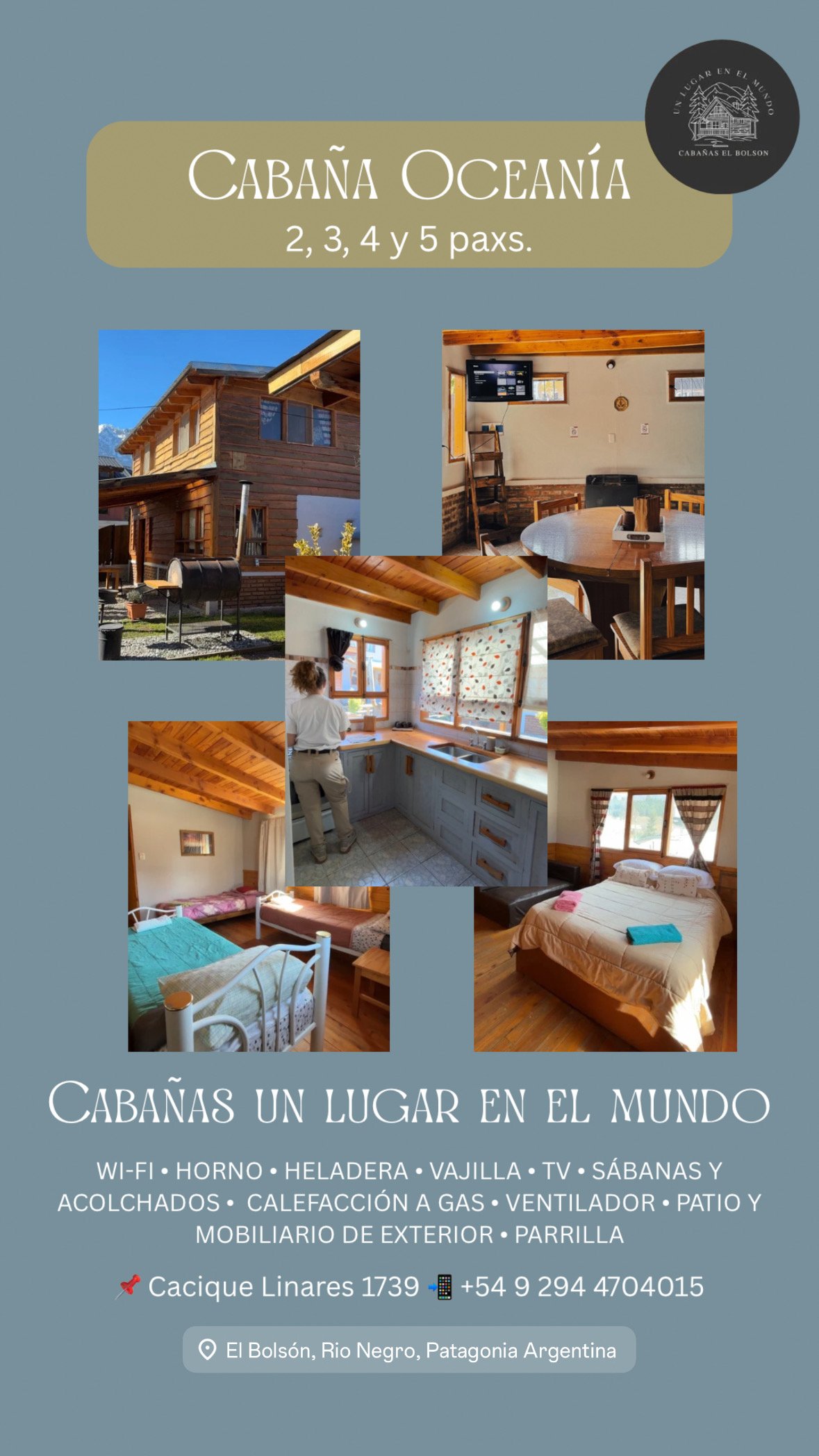 Cabaña Oceanía · 2 dormitorios · Jardín y estacionamiento